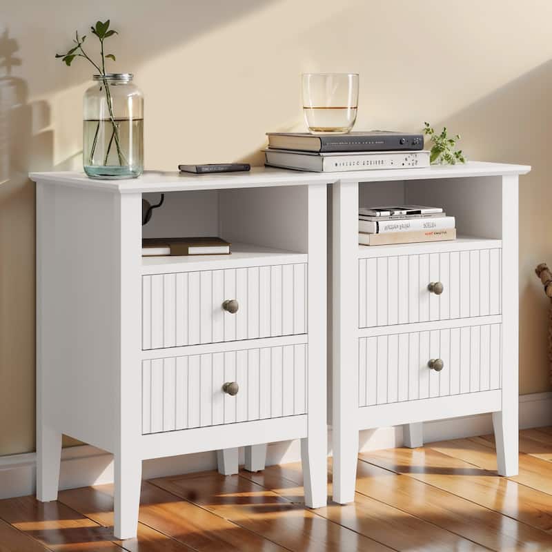 Fluted Nightstand with 2 Drawers, Set of 2