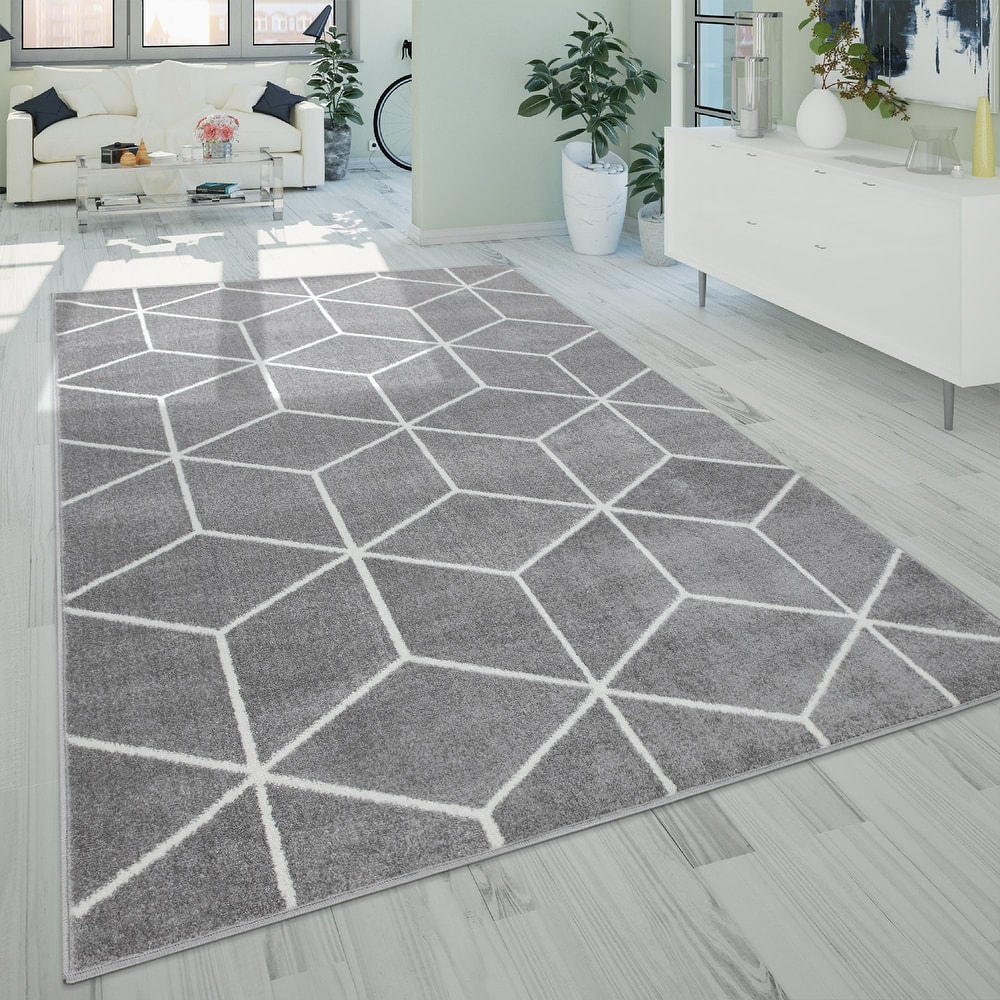 Grey Area Rug with Modern Geometric Pattern Simple Elegant Design