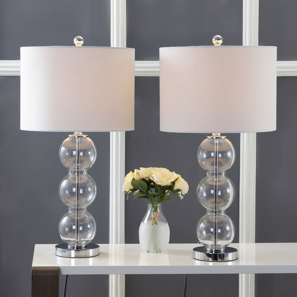 Ella 27" Glass Triple-Sphere LED Table Lamp, Mercury Silver/Chrome (Set of 2) by JONATHAN Y