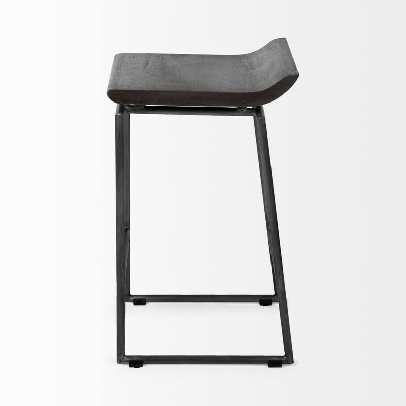 Givens Black Solid Wood Seat with Black Metal Frame Counter Stool - 14"W x 15.8"D x 25.8"H