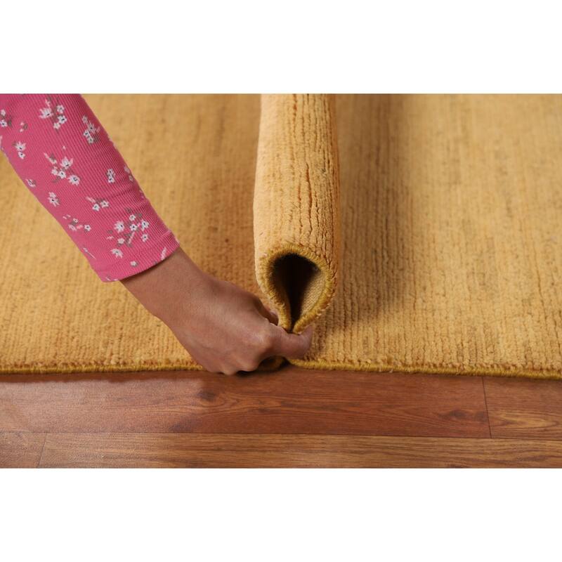 Contemproary Yellow Gabbeh Oriental Foyer Rug Handmade Wool Carpet - 3'3"x 4'7"