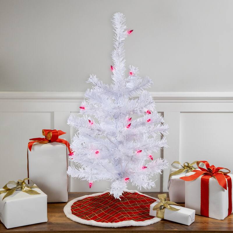2' Woodbury White Pine Slim Artificial Christmas Tree, Pink Lights - 2 Foot