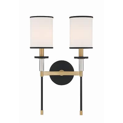 Hatfield 2 Light Black Forged & Vibrant Gold Wall Mount - 12"W x 18.5"H x 6"D