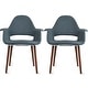 preview thumbnail 33 of 56, Set of 2 Organic Upholstered Fabric Modern Armchairs with Dark Walnut Brown Wooden Legs for Dining Room Office or Accent Chair Navy