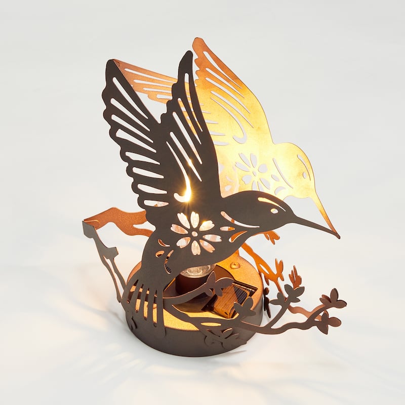 Glitzhome Outdoor Metal Hummingbird Cutout Solar Lantern with Bulb Waterproof