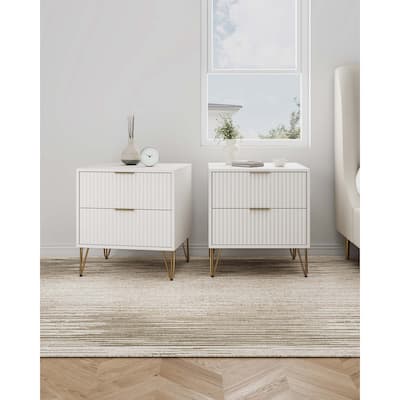 Manhattan Comfort Dumbo Mid Century 2 Drawer Nightstand Set of 2.