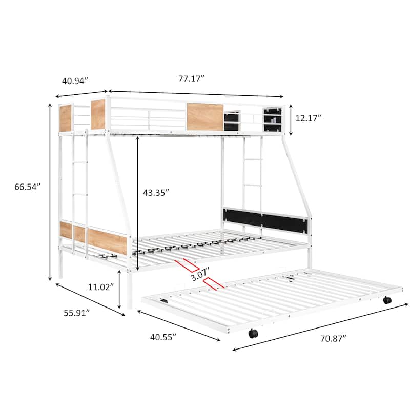Metal Twin over Full Bunk Bed with Trundle