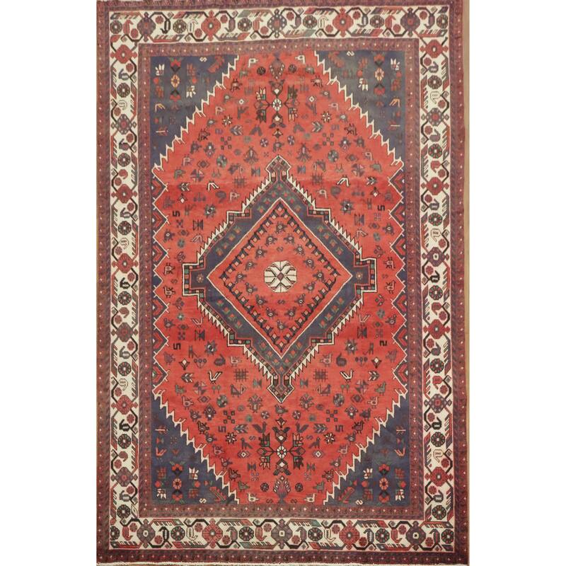 Hand Knotted Oriental 100% Wool Carpet Traditional Tribal Red Shiraz Area Rug - 10' 0'' X 6' 7''
