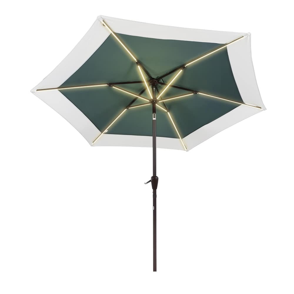 Sidney 9 ft. 2-Tone Solar LED Market Patio Umbrella with 12 LED Strip Lights, Auto-Tilt, Crank and UV Protection, by JONATHAN Y