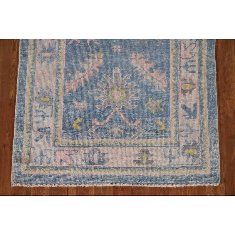 Vegetable Dye Floral Oushak Turkish Runner Rug Handmade Wool Carpet - 3'2"x 16'0"