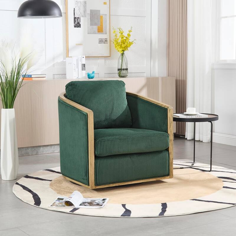 Roomfitters Modern Corduroy Swivel Barrel Chair, 360 Lounge Club Chair with Deep Seat for Living Room or Office - Emerald