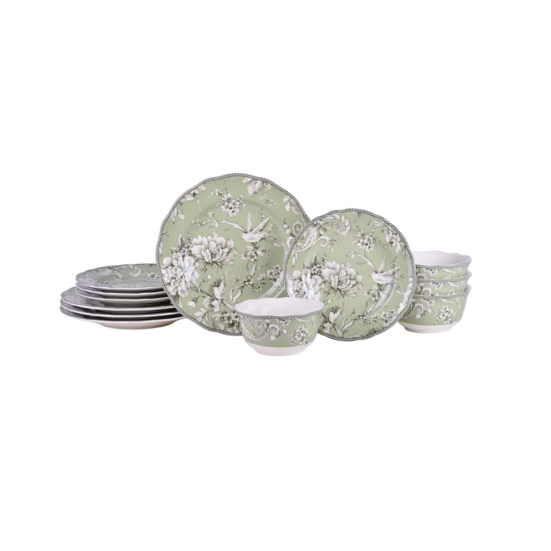 Adelaide Sage Porcelain 12 Pc Dinnerware Set - Green