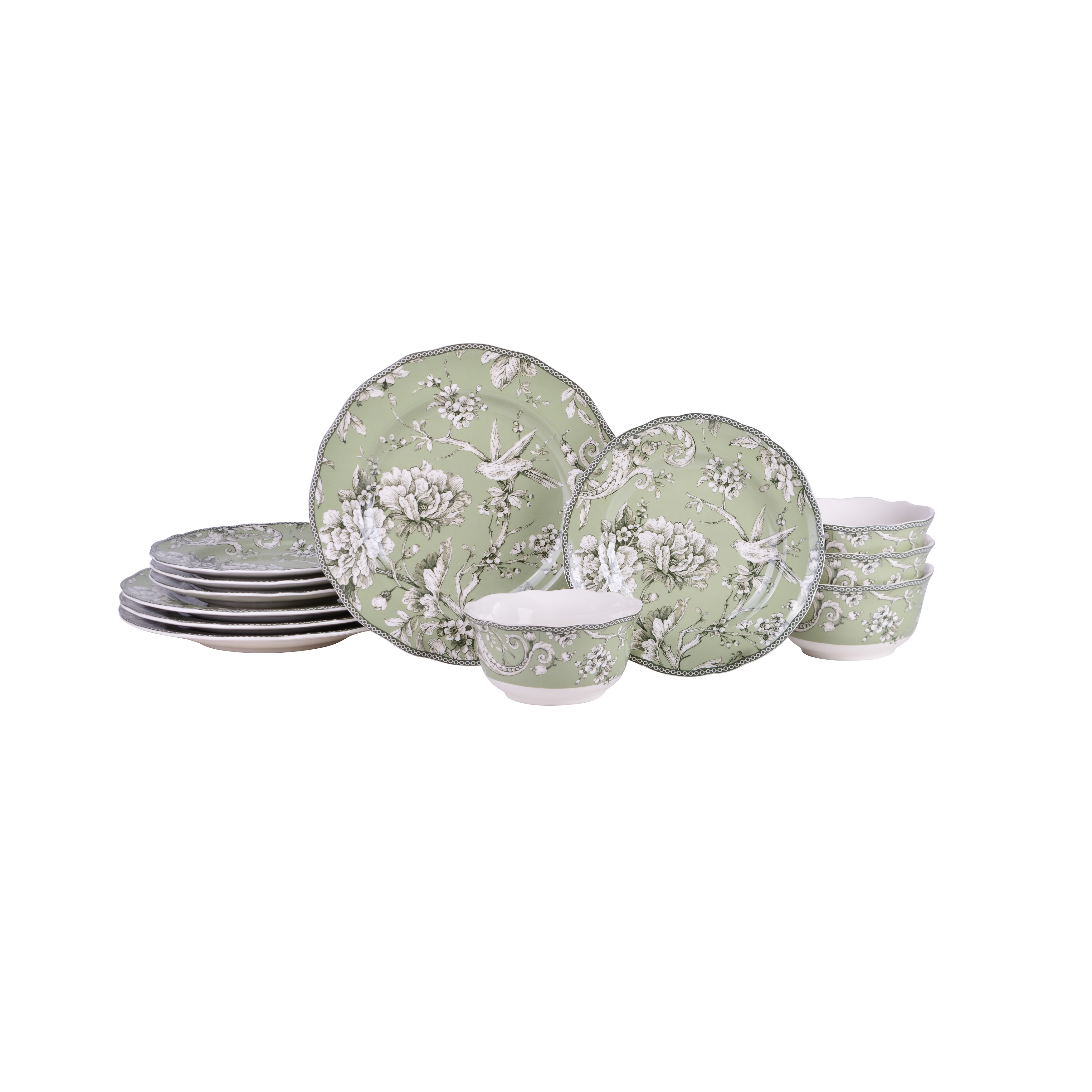 Adelaide Sage Porcelain 12 Pc Dinnerware Set
