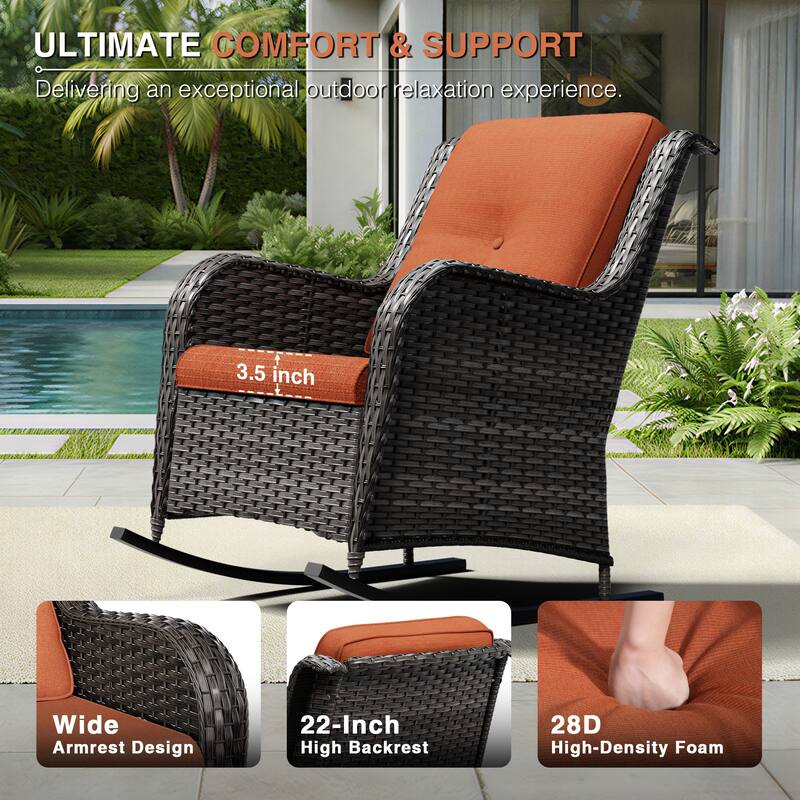 COZYWOR Patio Wicker Rocking Chair Set with Cushions