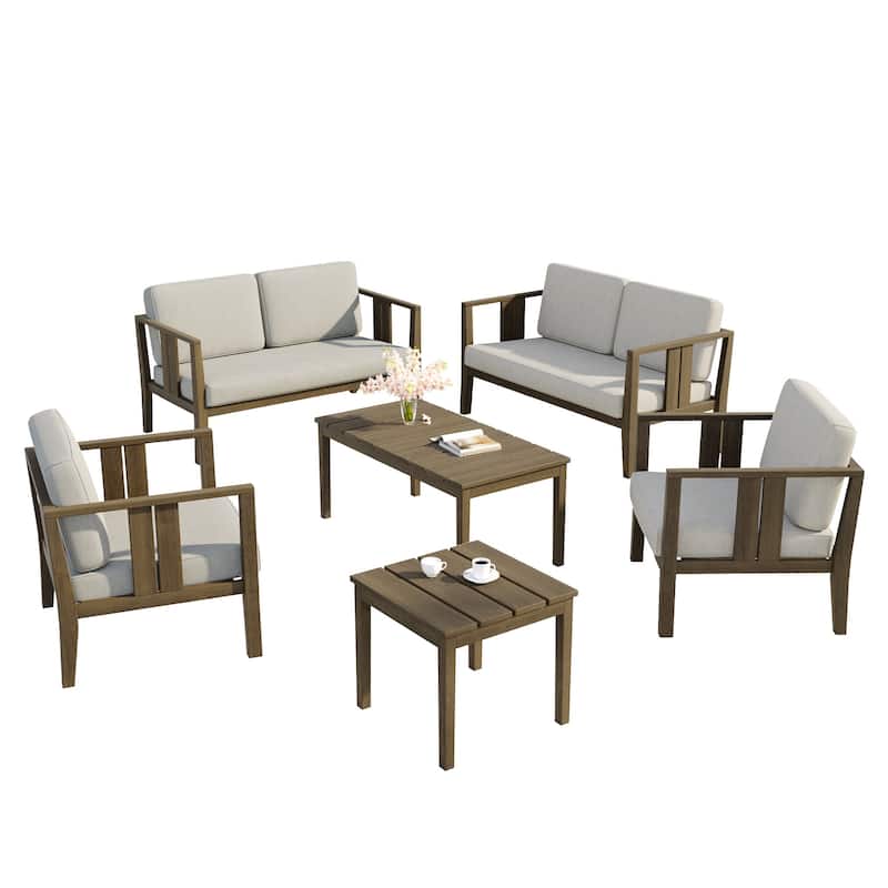 6-Piece Outdoor Furniture Solid Teak Patio Conversation Set with Table