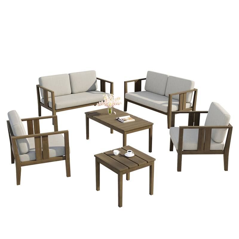 Teak Wood 6-Piece Outdoor Conversation Set with Table