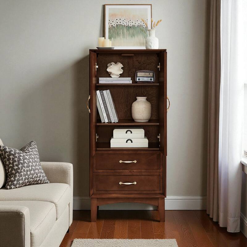53.5" Tall Mid-Century Modern Storage Cabinet with Doors and Drawers, Retro Buffet Pantry Cabinet