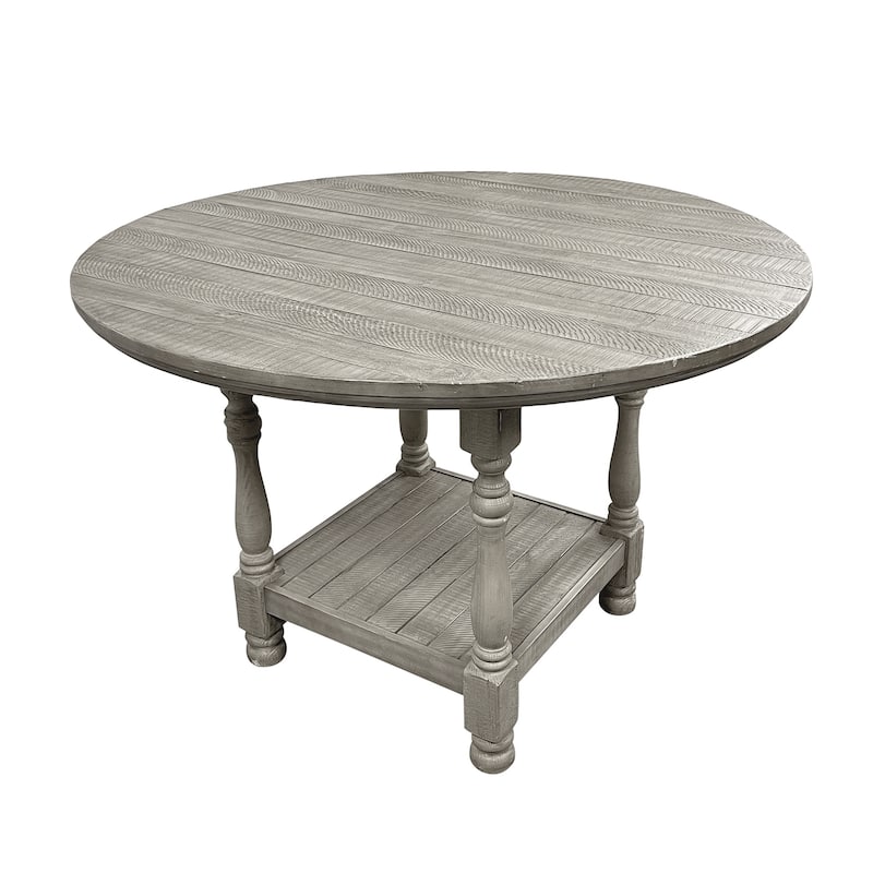 Round Wooden Counter Height Table with 1 Shelf in Light Grey - Light Grey - Light Grey