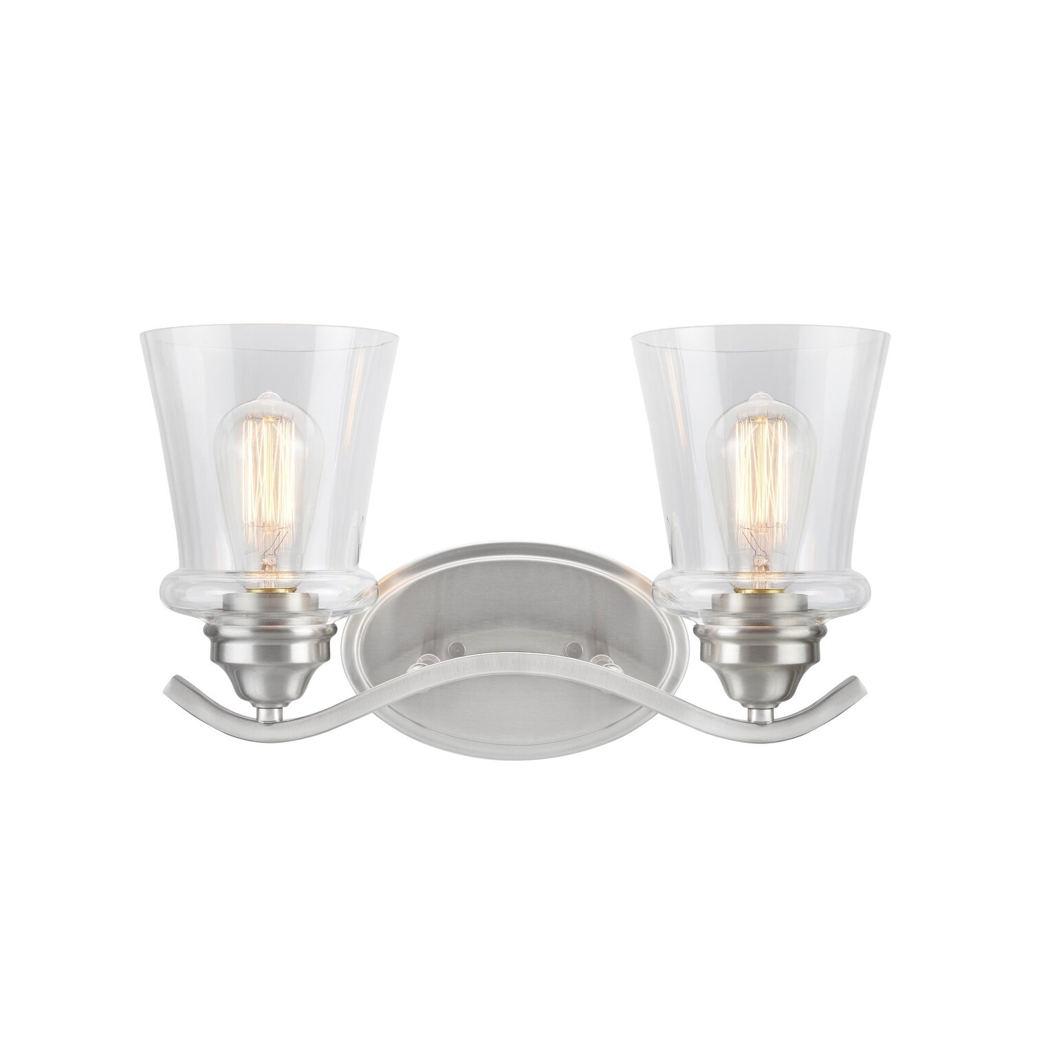 Shop Aspen Creative Two Light Metal Bathroom Vanity Wall Light Fixture 15 1 2 Wide Satin Nickel With Clear Glass Shade On Sale Overstock 32203323