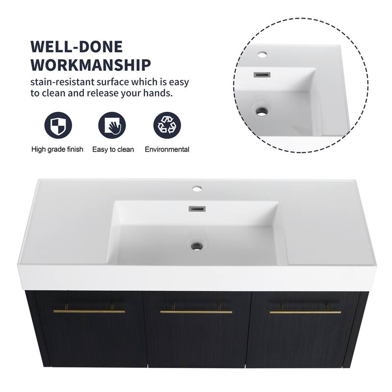 48 Inch Wall-Mounted Bathroom Vanity with Sink,Thick Edged Resin Basin