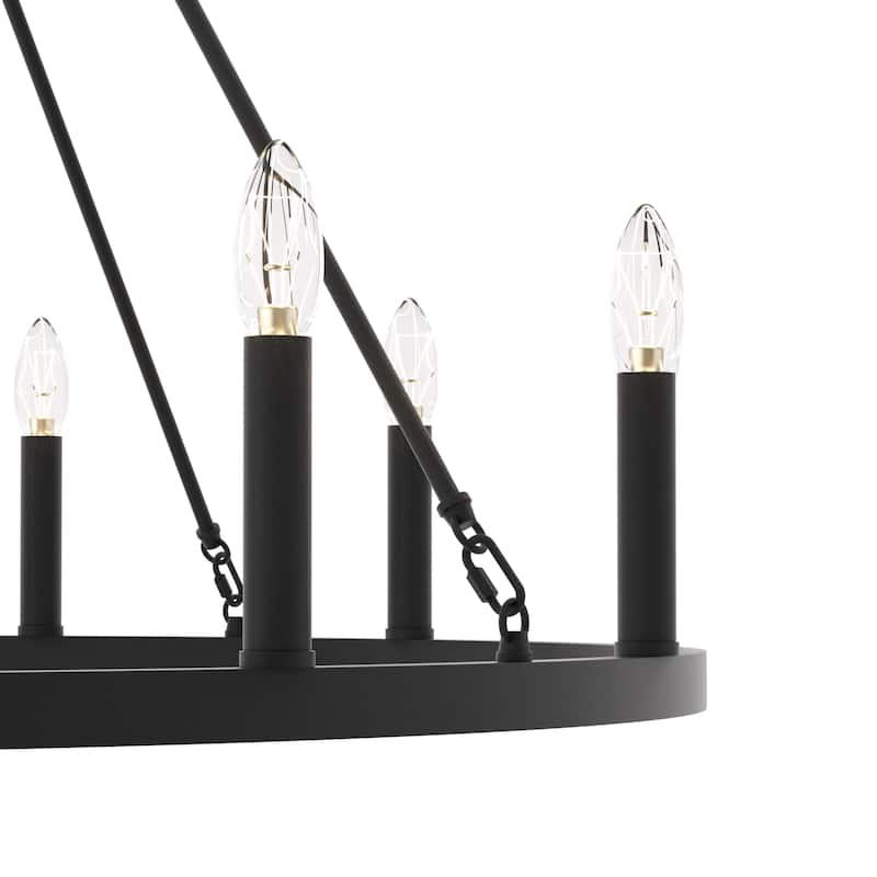 Modern Farmhouse Black Round Wagon Wheel Chandelier