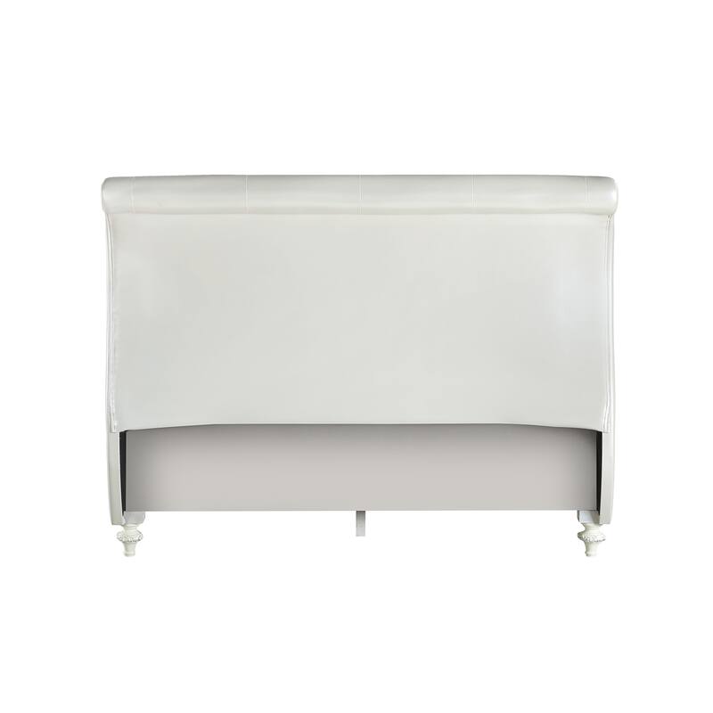 Faux Leather Upholstered Full Bed with Button Tufted in Pearl White