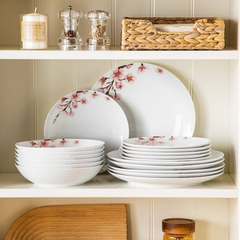 VEWEET Flower 18-Piece White Porcelain Dinnerware Set (Service for 6)