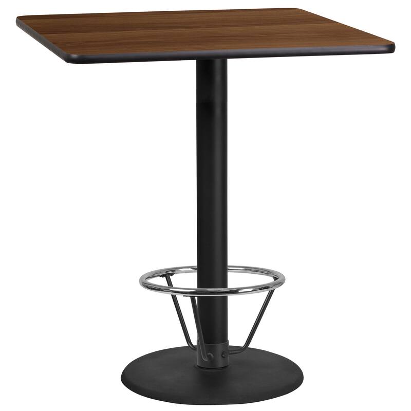 36'' Square Laminate Table Top with 24'' Round Bar Height Table Base - Walnut
