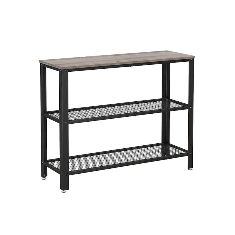 Greige and Black Console Table with Rustic Particleboard Top and Steel Frame - 40”L x 13.8”W x 31.5”H (101.5 x 35 x 80 cm) - Greige and Black