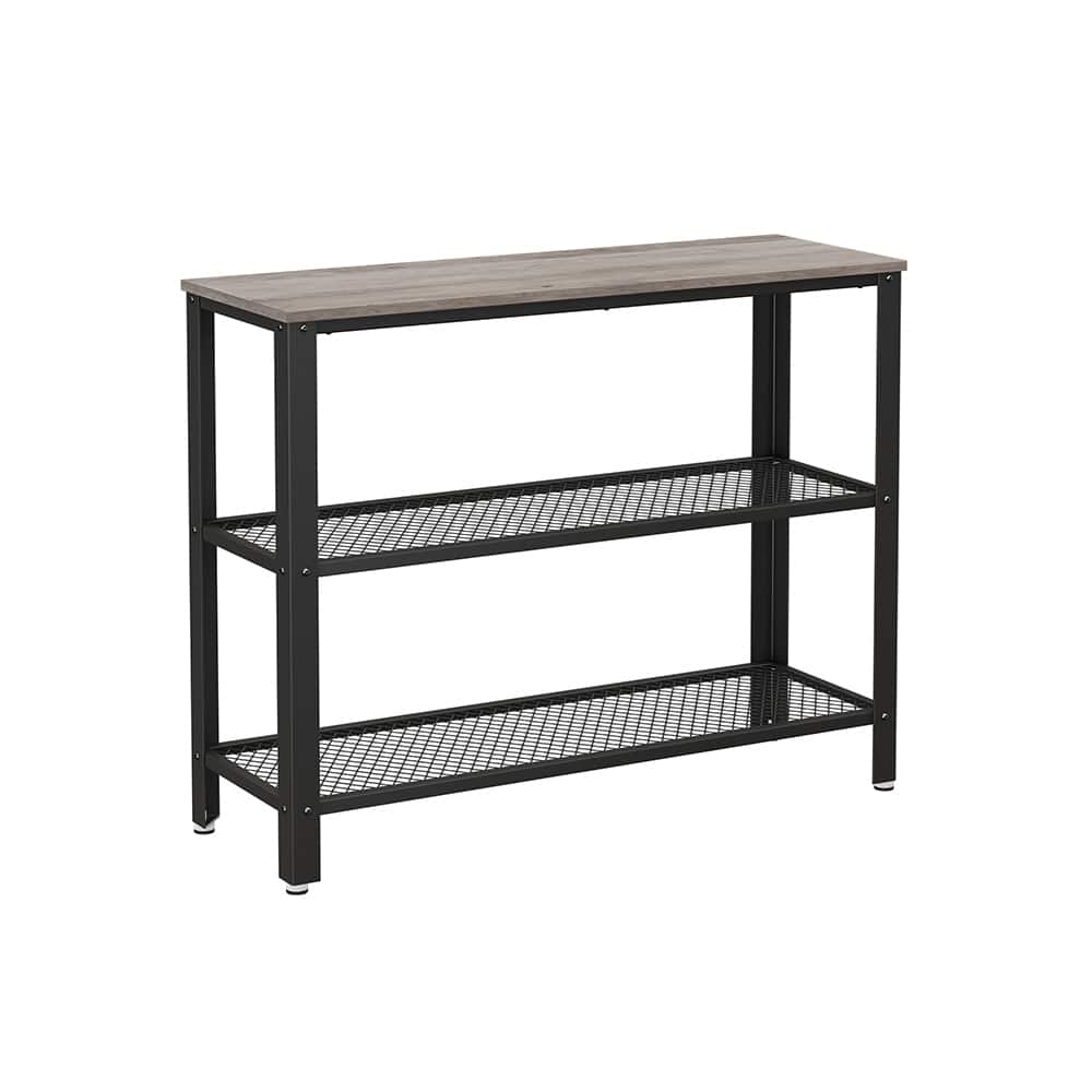 Greige and Black Console Table with Rustic Particleboard Top and Steel Frame - 40”L x 13.8”W x 31.5”H (101.5 x 35 x 80 cm)
