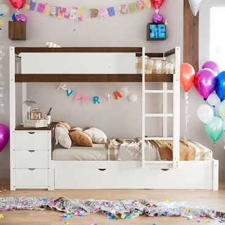 Full-Over-Full Bunk Bed with Twin size Trundle, Storage and Desk