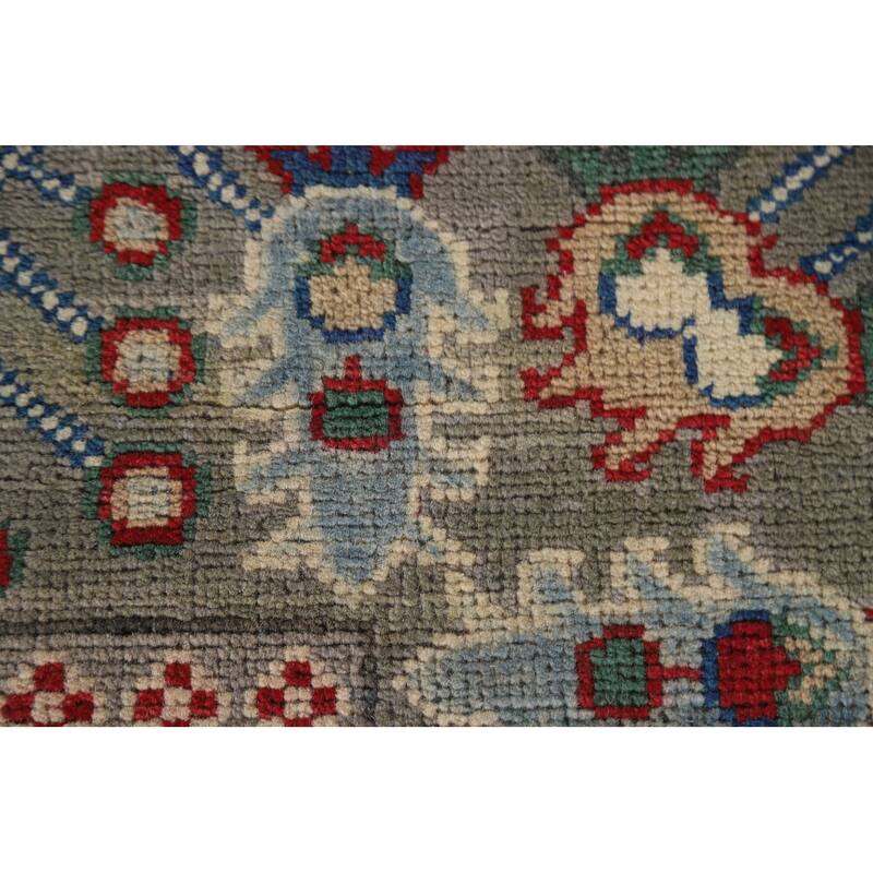 Hand Knotted Oriental 100% Wool Carpet Traditional All-Over Green Kazak Area Rug - 9' 10'' X 6' 7''