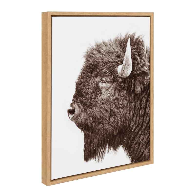 Kate and Laurel Sylvie Bison Profile Framed Canvas by Amy Peterson Art Studio - 18x24 - Natural