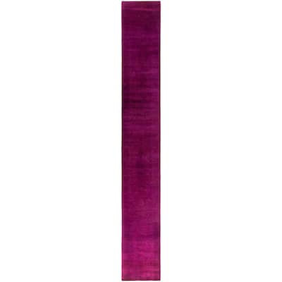 Overdyed One-of-a-Kind Hand-Knotted Area Rug - Purple - 2' 7" x 19' 3"
