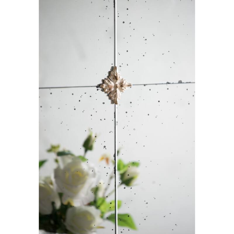 22" x 48" Large Cream & Gold Framed Wall Mirror, Wood Arched Mirror with Decorative Window Look for Living Room, Bathroom