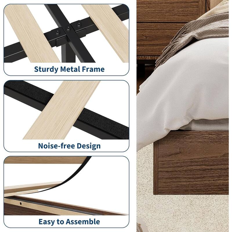 Space-Saving Sturdy Floor-Standing Platform Bed Frame, No Box Spring Needed, Brown