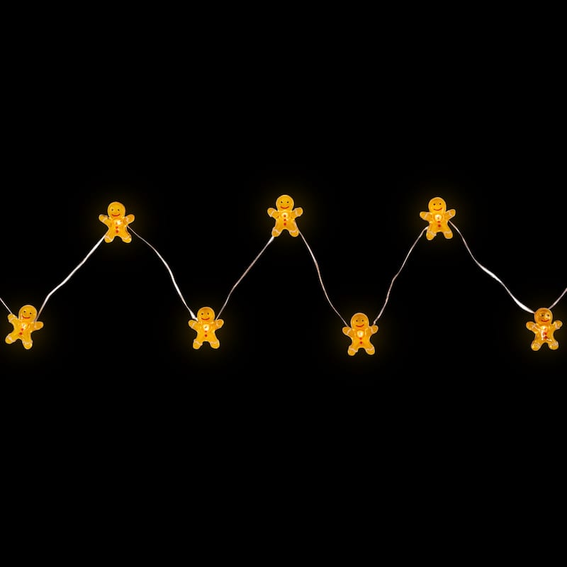 20ct LED Mini Gingerbread Men Christmas Fairy Lights 6.5' Silver Wire