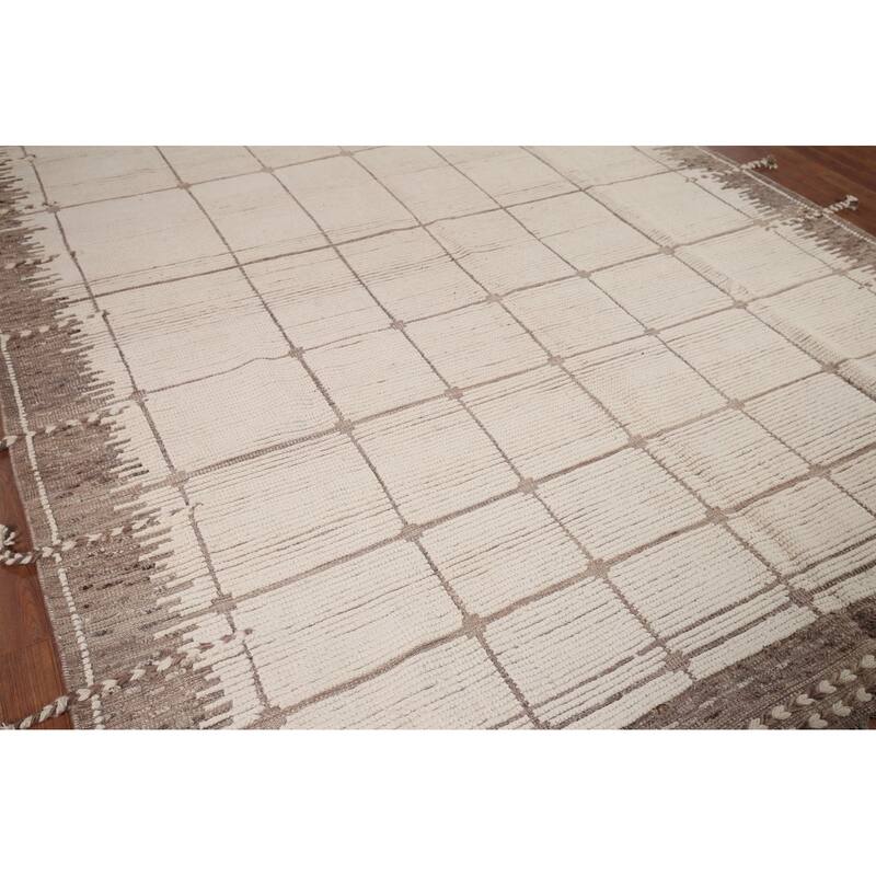 Earth Tone Moroccan Area Rug Hand-Knotted Wool Carpet - 7'10" x 12'0"