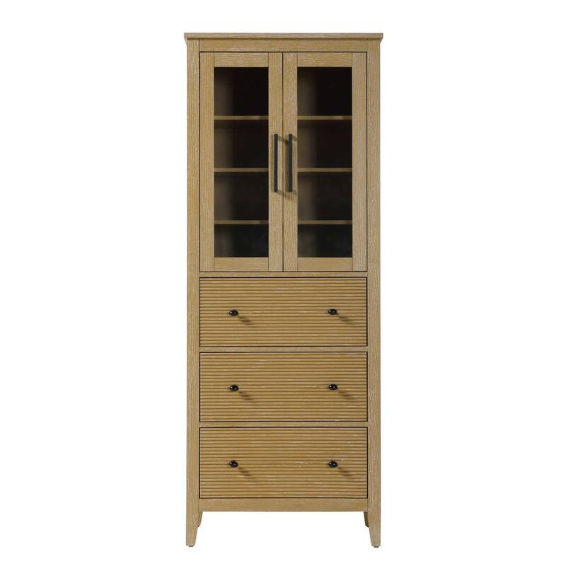 Kensington 16-28 Inch Bath Storage Glass Cabinet - Linen Oak - 28"