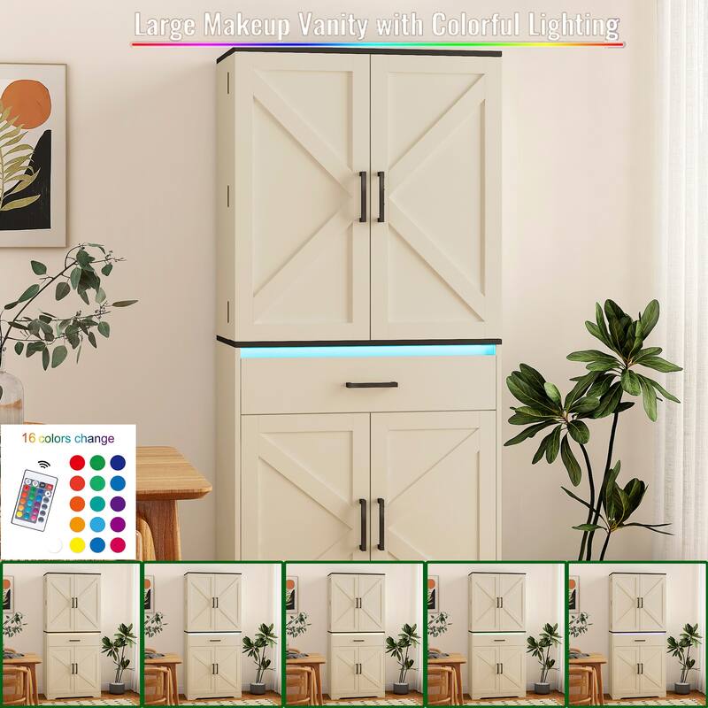 Contemporary Wooden Storage Cabinet with LED Lighting‌ – Multi-Functional Design Featuring a Sturdy Frame & Spacious Drawer .