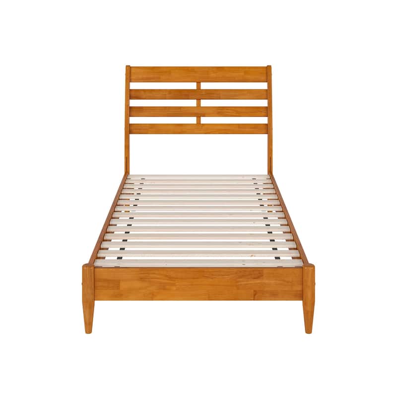 Solid Wood Low Profile Platform Bed - Twin Size, Light Toffee Finish, Modern Bedroom Furniture