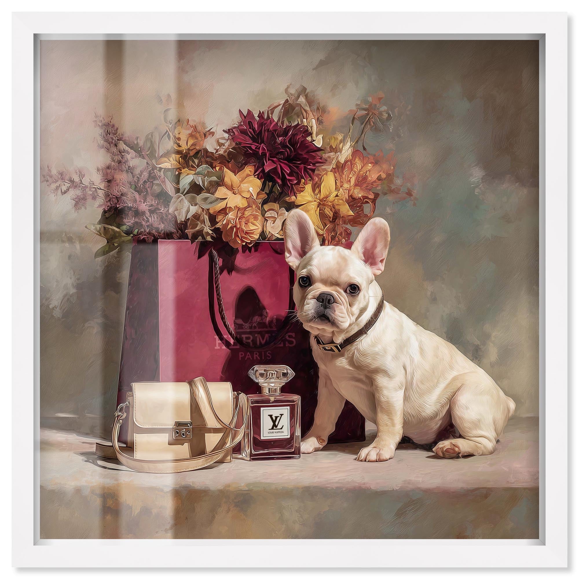 Little Frenchie Glam Pets Pink Art Shadowbox Print by Art Remedy