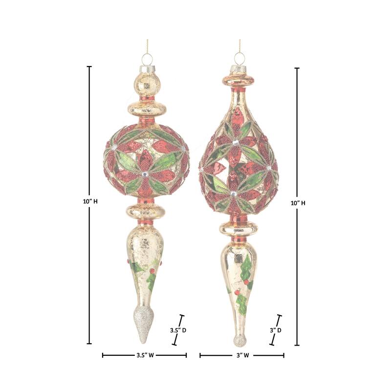 10" Glass Elegant Finial Ornament Set of 6