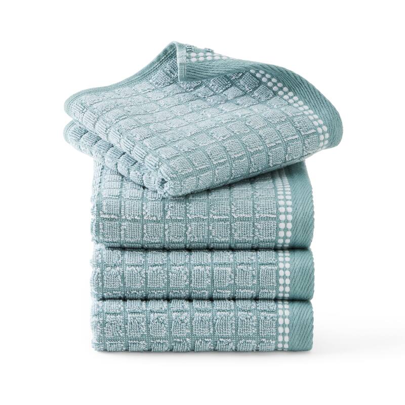 TOWN & COUNTRY EVERYDAY 4-Piece Textured Windowpane Washcloth Set, 13x13-Inch, 100% Cotton - 13"x13" - Aqua Blue