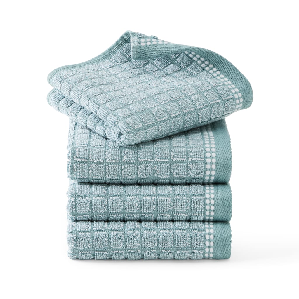 TOWN & COUNTRY EVERYDAY 4-Piece Textured Windowpane Washcloth Set, 13x13-Inch, 100% Cotton - 13"x13"
