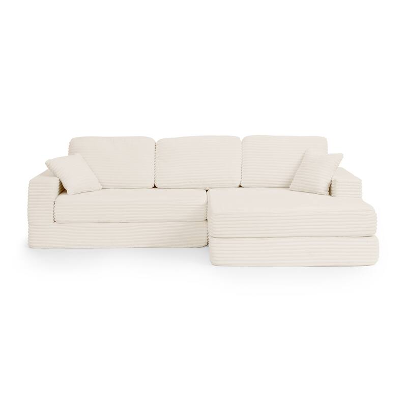112.6" Corduroy L-Shaped Modular Sectional Sofa with Sleeper (Right)