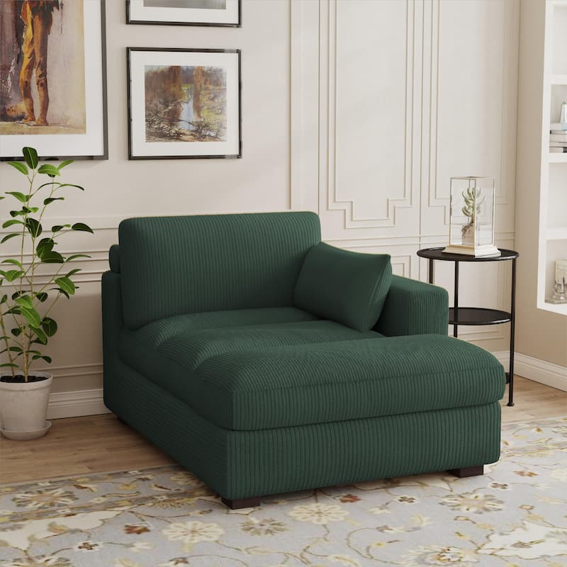 Modern Corduroy L-Shaped Sofa Chaise Lounge Couch - Hunter Green/Right - Right Facing