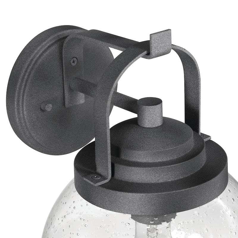 Bertram Seedy Glass Globe and Metal Wall Mounted Outdoor Light - 9.3"L x 8.3"W x 11.9"H