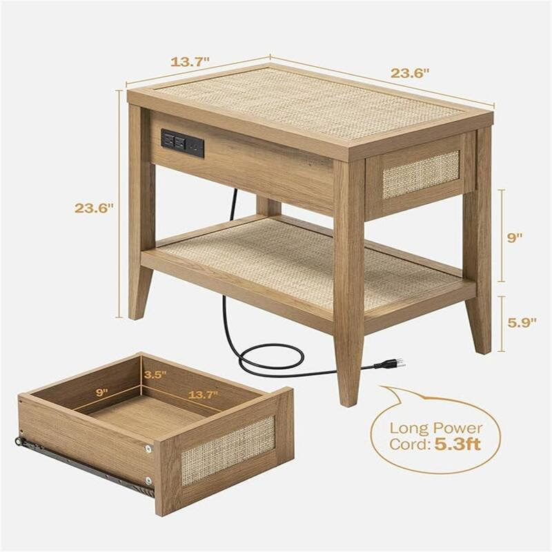 Rattan Nightstand Bedside Table