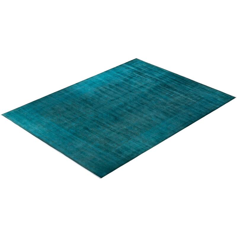 Overton Hand Knotted Wool Vintage Inspired Modern Contemporary Overdyed Blue Area Rug - 12' 3" x 16' 7"